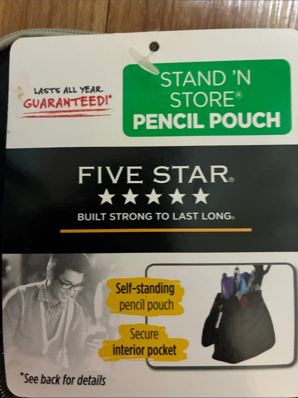 Five Star Black Mesh Stand 'N Store Pencil Pouch with Gray Trim